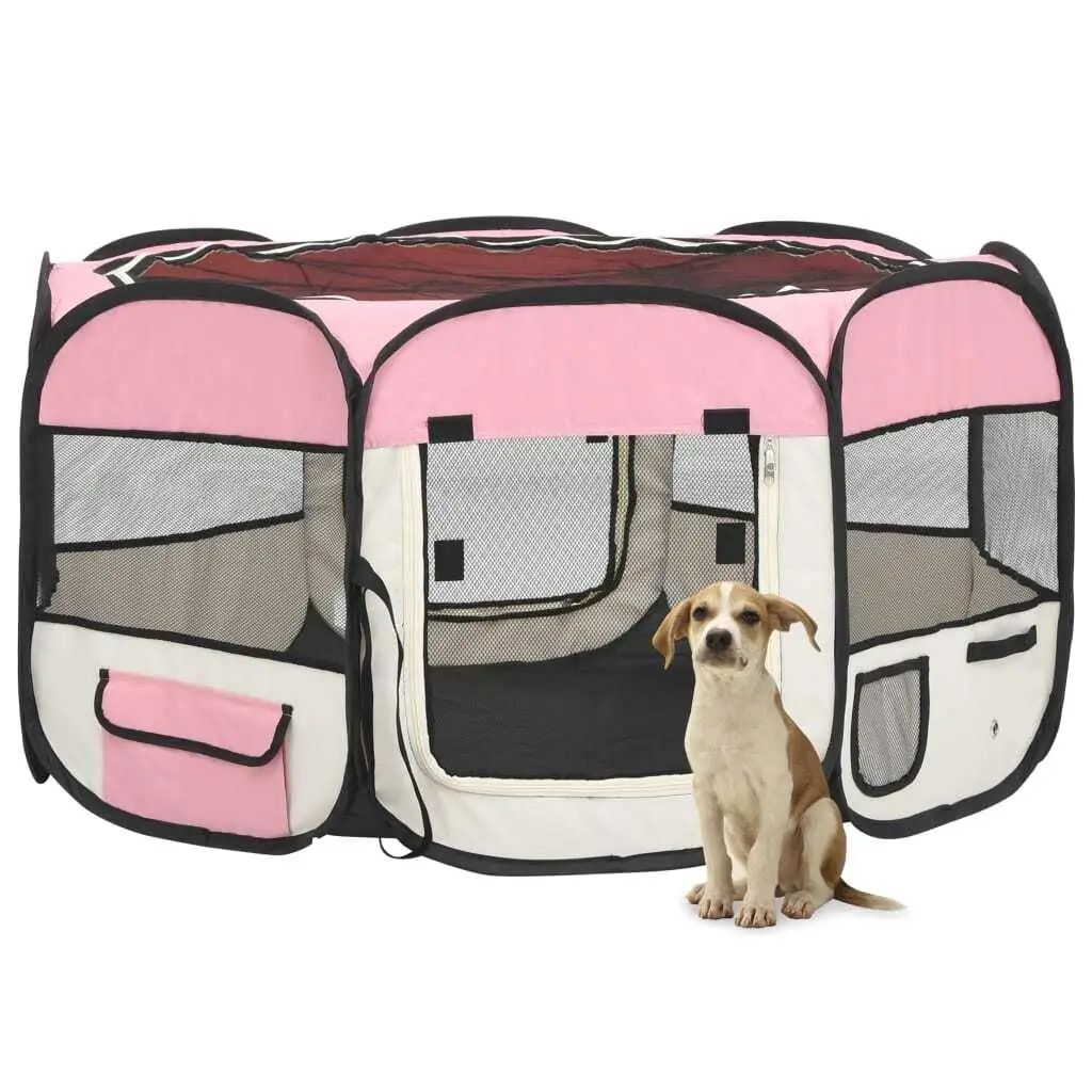 Portable Foldable Dog Playpen with Carrying Bag - 49.2x49.2x24 Inches