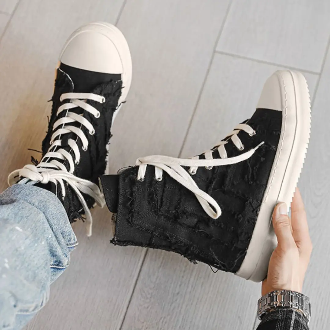 

Street Trend Design Men Canvas Shoes 2026 New Style Vulcanized Men's Casual Shoes High-top Side Zipper Men's Breathable Sneakers