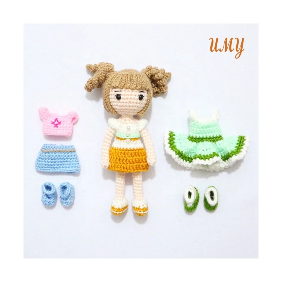 Toddler Girls Dress Up Pretend Play Outfit Costumes Doll Accessories Clothes Set Mini Crochet Toy For Dolls