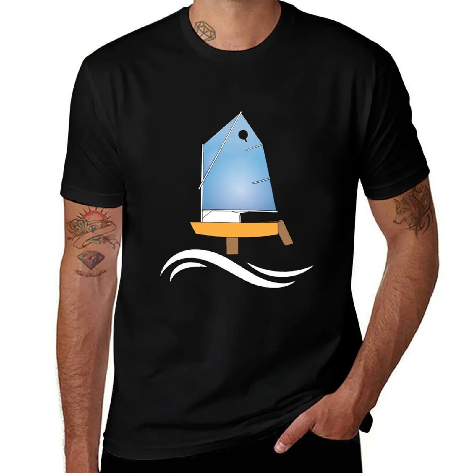 T-shirt décontracté à manches courtes, design simple, pour adultes, avec motif bateau Optimist Laser 420.