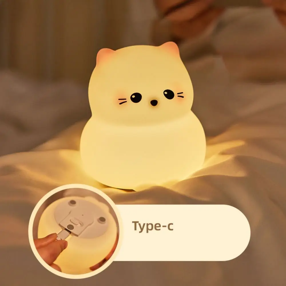 Silicone Cat Night Light para decoração do quarto, Carregamento USB, Creative Desk Lamp, Luz de cabeceira dos desenhos animados, Proteção para os olhos, Bonito