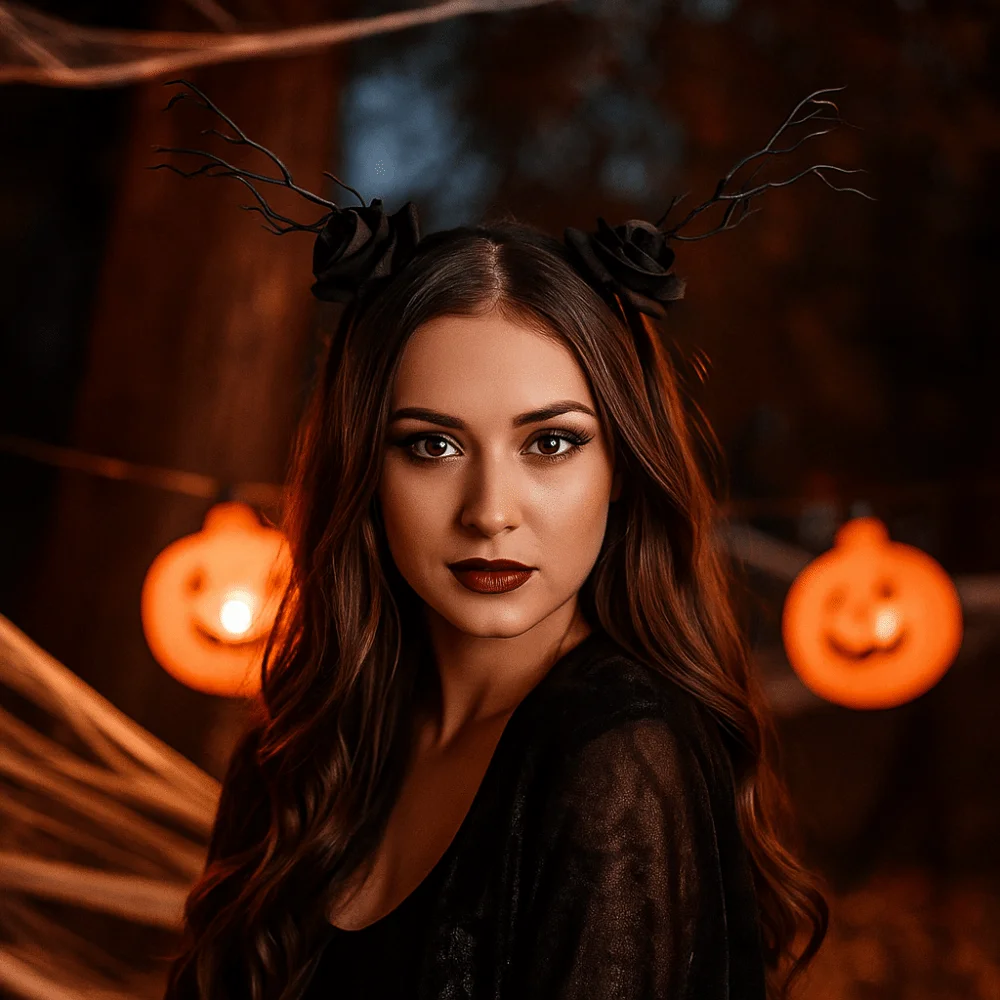 

Funny Rose Flower Halloween Headband Bat Skull Branch Hair Hoop Gothic Non-slip Halloween Flower Crown Costume Party Accessories