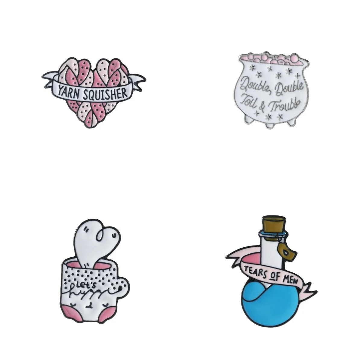 Wholesale Yarn Squisher Heart Brooches Let's Happy Cut Ghost Enamel Pins Tears Of Men Badge For Jacket Jeans Backpack Bag Gift