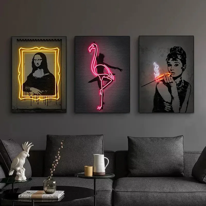 Neon Art Godfather Hepburn Mona Lisa Alec Poster Canvas Painting Nordic Wall Art Picture For Living Room Home Decor NO LED