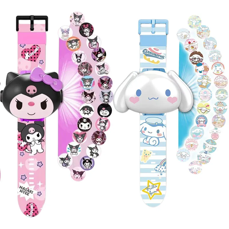 Sanrio Projection Watches Kuromi Hello Kitty Cinnamoroll My Melody Wrist Watch for Kids 3D 24 Pattern Electronic Watch Kids Gift