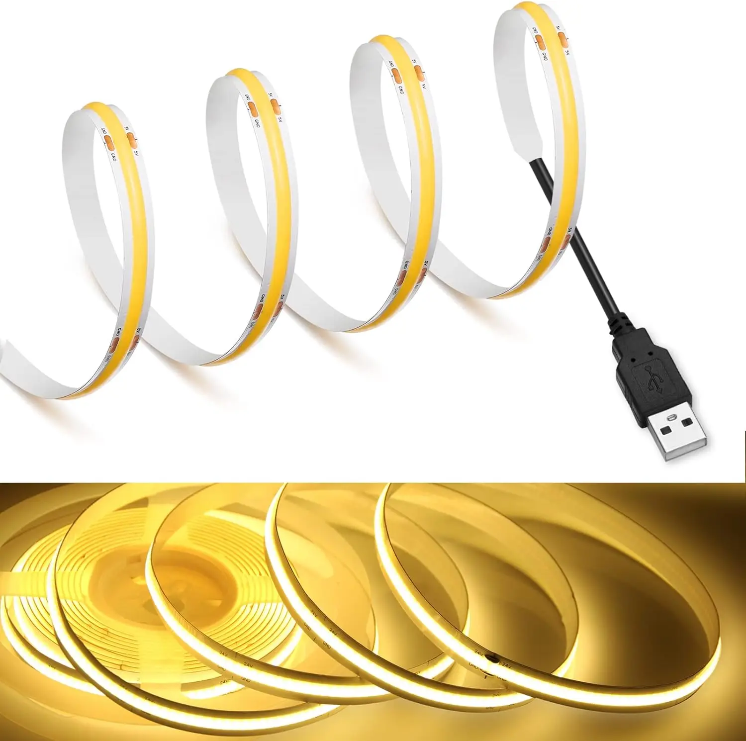 DC 5V USB COB Light strip 320Leds/M White/Warm White Flexible Ribbon Rope Night Lamp TV Backlight LED Light strip