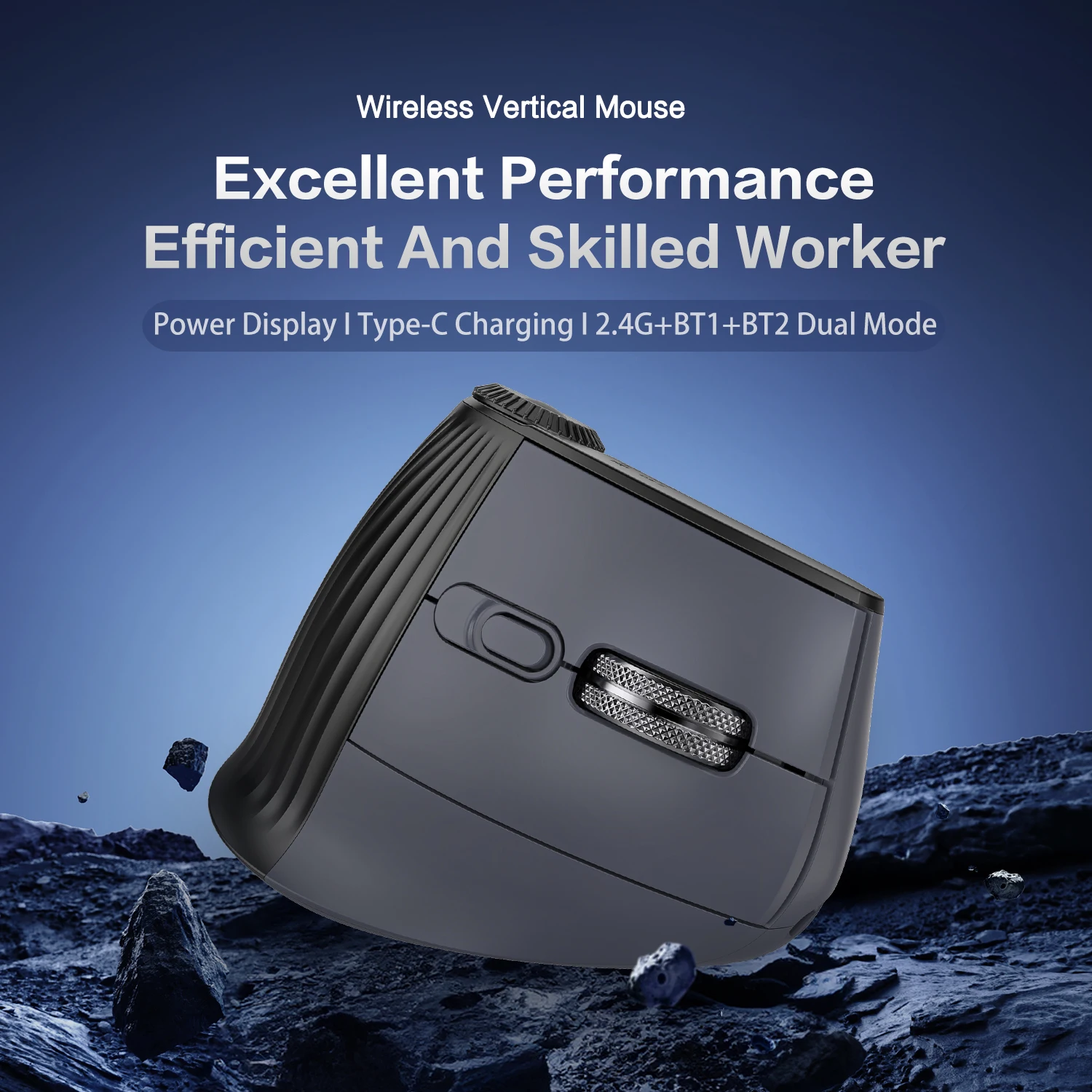 충전식 블루투스 듀얼 모드 무선 수직 마우스(스크린 디스플레이/스피드 롤러 포함), 인체공학적 4800DPI 무선 게이머 마우스
