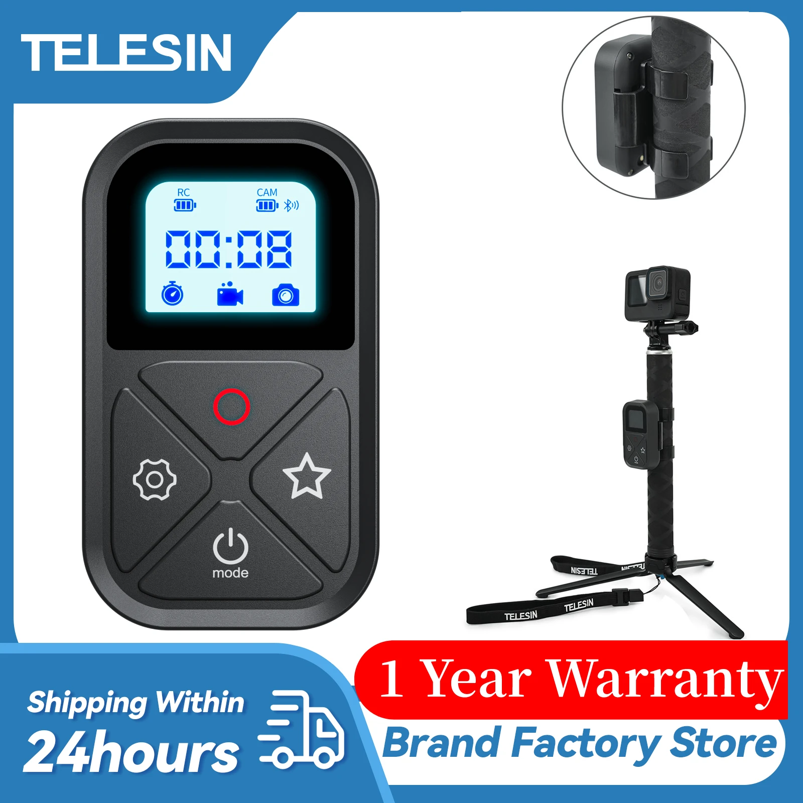 TELESIN T10 Bluetooth Remote Control for GoPro Hero 12 11 10 9 with Wrist Band 80M Wireless Smart Remote For GoPro Accessories