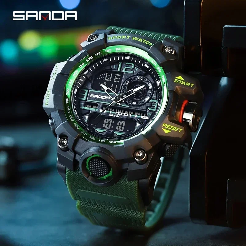 SANDA-reloj analógico de cuarzo para hombre, accesorio de pulsera resistente al agua hasta 50M con cronógrafo Digital, complemento deportivo de marca de lujo con diseño militar, nuevo, 3133