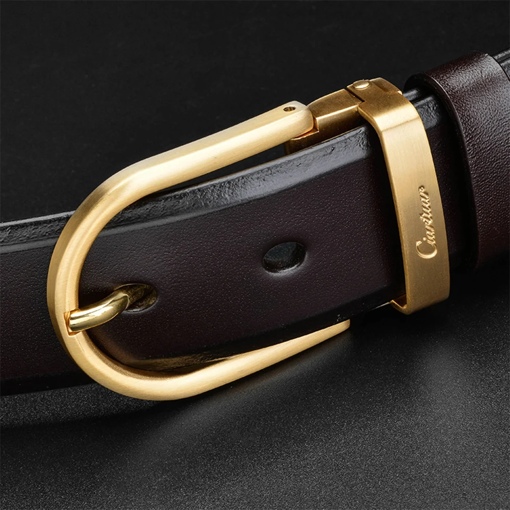 Ciartuar Belts for Men High Quality Genuine Leather Belt Pin Buckle Luxury Designer Belt Waist Strap Jeans Business Gold Belt