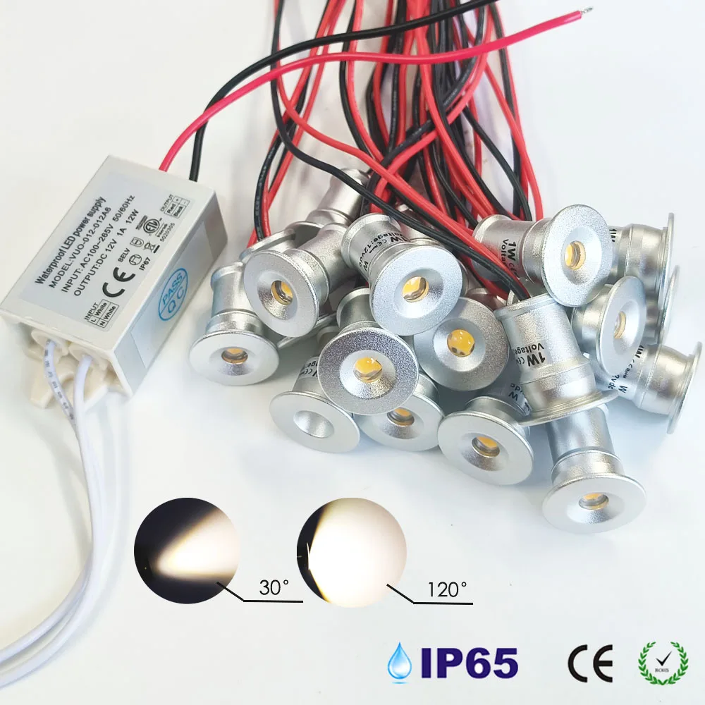 

Мини-светодиодный прожектор с трансформатором AC110-220V IP65 1W DC12V Лестничная ступенька Вечеринка Downtlight Лампа для шкафа Окружающее освещение