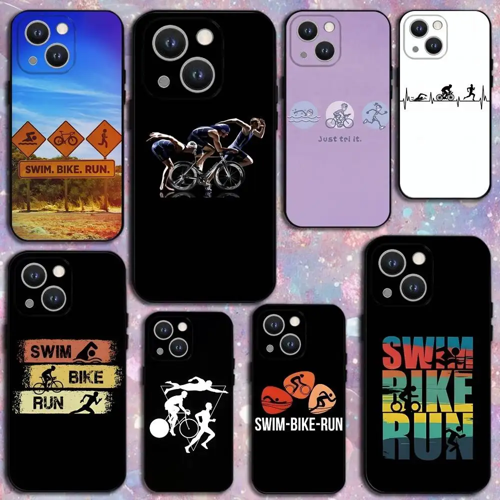 

Triathlon Phone Case For iPhone 16,15,14,13,12,11 Plus,Pro Max,XS,X,XR,SE,Mini,8,7,Soft Silicone Black Cover