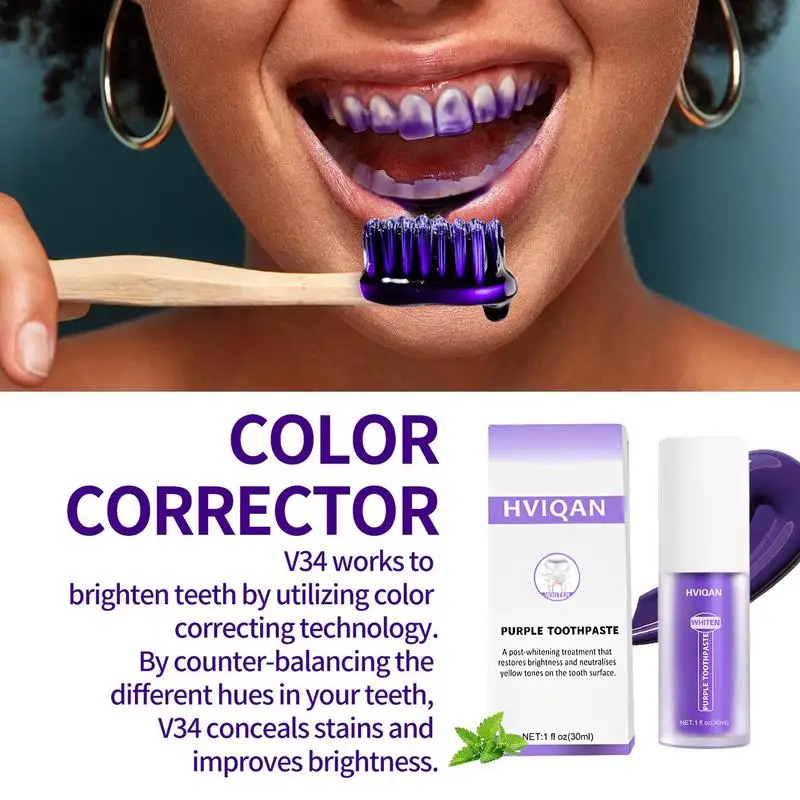 V34 Toothpaste 30ml Purple Teeth White Toothpaste V34 Colour Corrector Toothpaste Intensive Stain Removal Oral Teeth Color