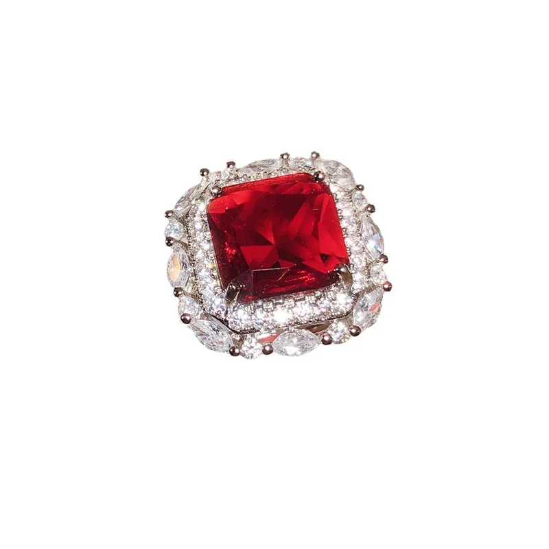 Anello aperto del tesoro di colore rosso argento 925 di lusso assistito al Cocktail Party Fashion women's Jewelry Creative Geometric Design Ring