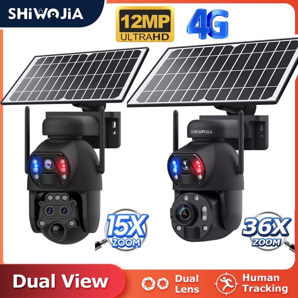 SHIWOJIA 15X 36X Optical Zoom ZOOM Solar Camera Dual Lens Dual Screen Human Detect Auto Tracking Outdoor Solar Panel WIFI CCTV