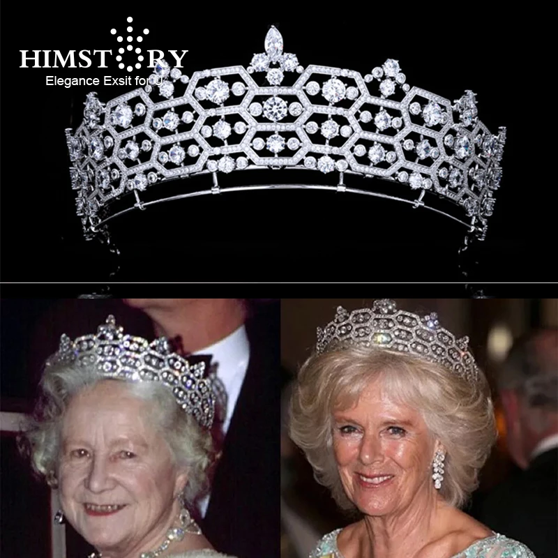 Himstory European Queen Cubic Crown Headdress  Royal Greville Tiara Princess Ladies Feast Party Wedding Headpiece Accessories