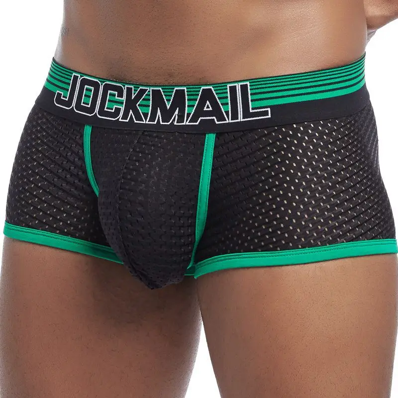 JOCKMAIL bielizna męska pudełka Mesh szybkoschnący lodowy jedwab oddychająca moda młodzieżowa Calzoncillos Sexy Am Gosteren Killer Sansursuz