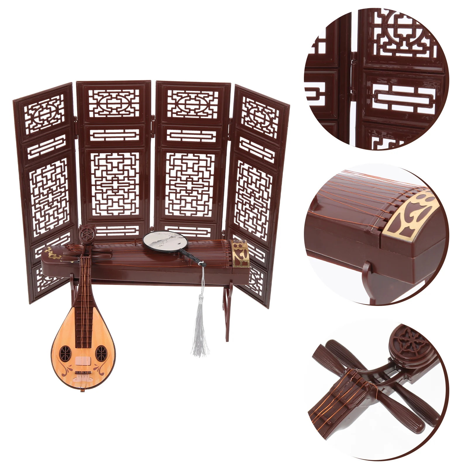 

4 Pcs Simulated Ancient Furniture Ornaments Chinese Screen Prop Decoration Miniatures Musical Instrument Pp Office
