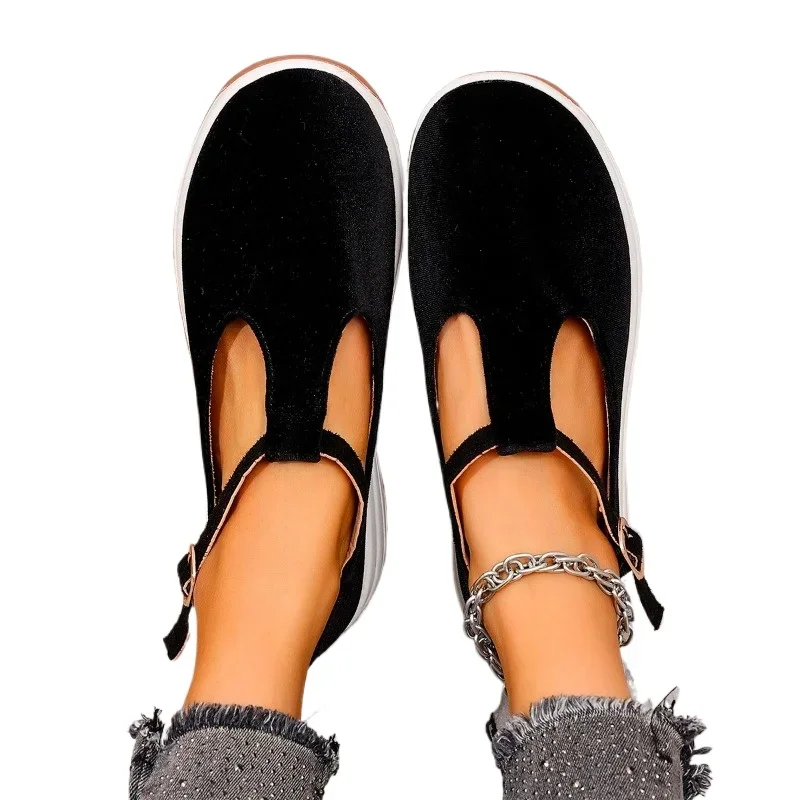 Damenschuhe 2025, Frühling, Schnallenriemen, vulkanisierte Damenschuhe, Outdoor, runde Zehen, Damen-Turnschuhe, Plattform, Damen-Freizeitschuhe