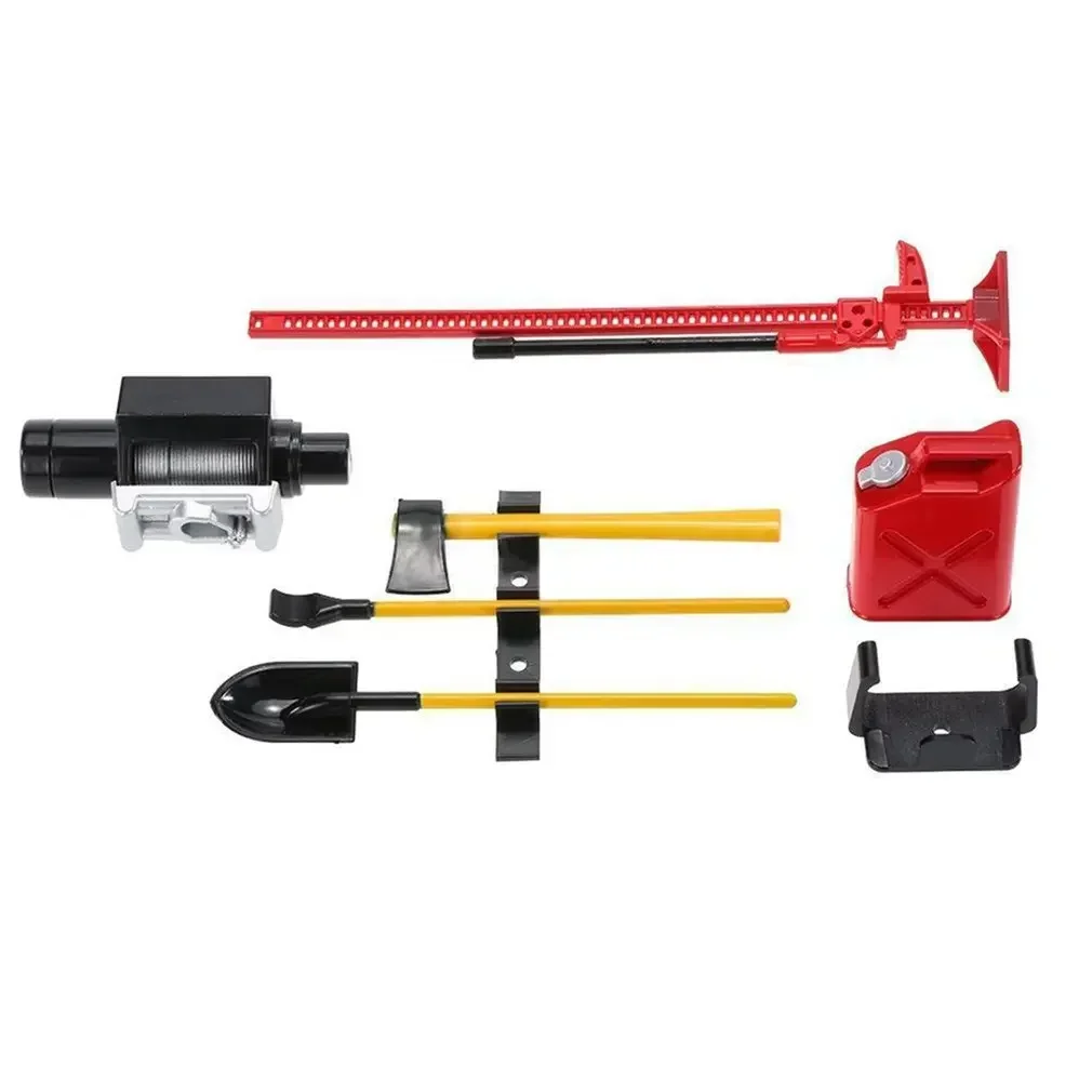 6pcs 1/10 Scale Garage Accessories Tools Hi-Lift Jack Winch Shovel Jerry Can Axe Toy for RC Crawler Truck SCX10 TRX4 D90 CC01