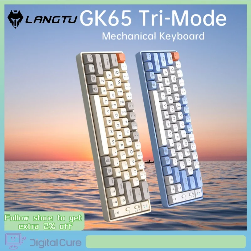 Langtu Gk65 Thri- Mode Mechanical Keyboard 65 Key Hot Plug Backlight Silence Wireless 2.4g Bluetooth Computer Game Keyboard