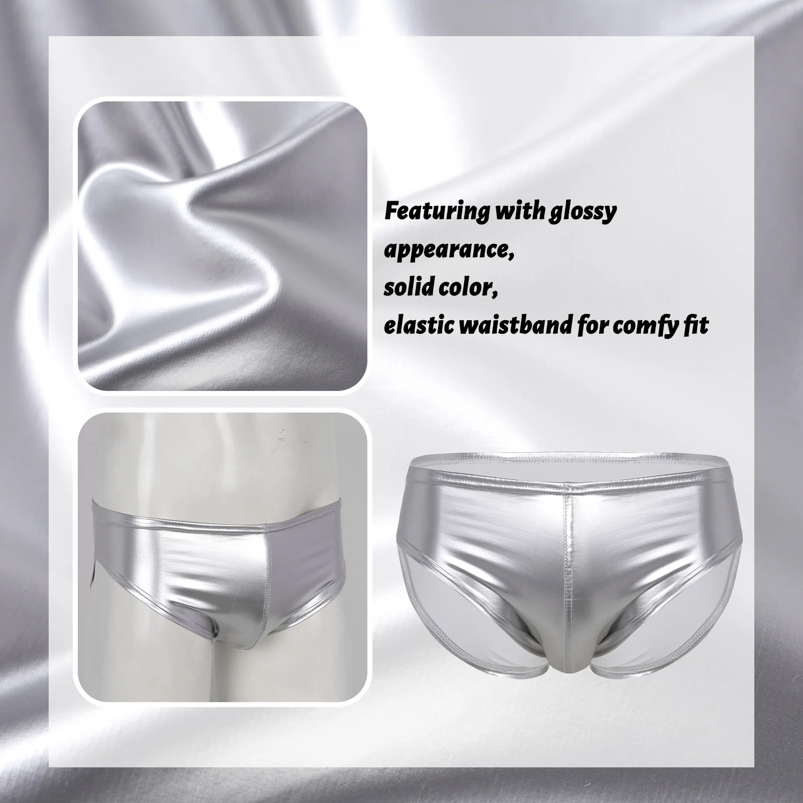 Slip lucidi in pelle verniciata da uomo adulto Slip da bagno olografici a vita bassa Mutande comode metallizzate sexy quotidiane casual