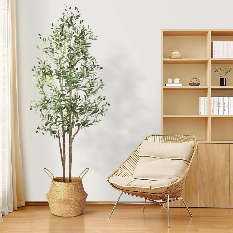 

Artificial Olive Tree Faux Silk Plant, Indoor Fake Olive Tree with Natural Wood Trunk & Lifelike Fruits, Perfect