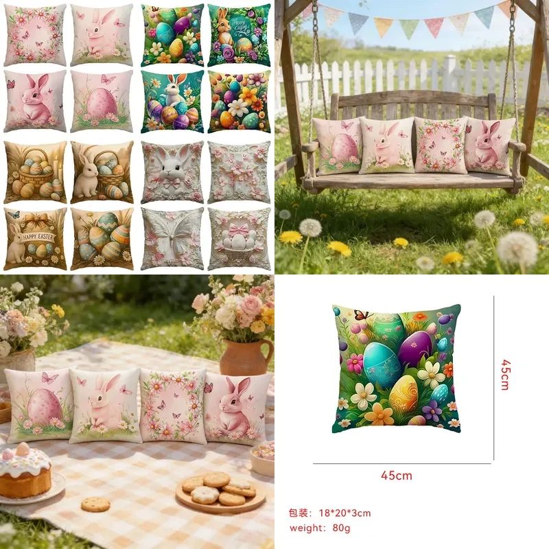 Cross-border temu Amazon Easter pillow cover rabbit bow egg print cushion sofa bed pillow