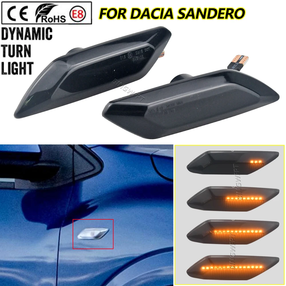 

2 Pieces Flowing Side Repeater LED Side Marker Turn Signal Light Indicator Blinker Lamp For Dacia Sandero Stepway MK3 2021+