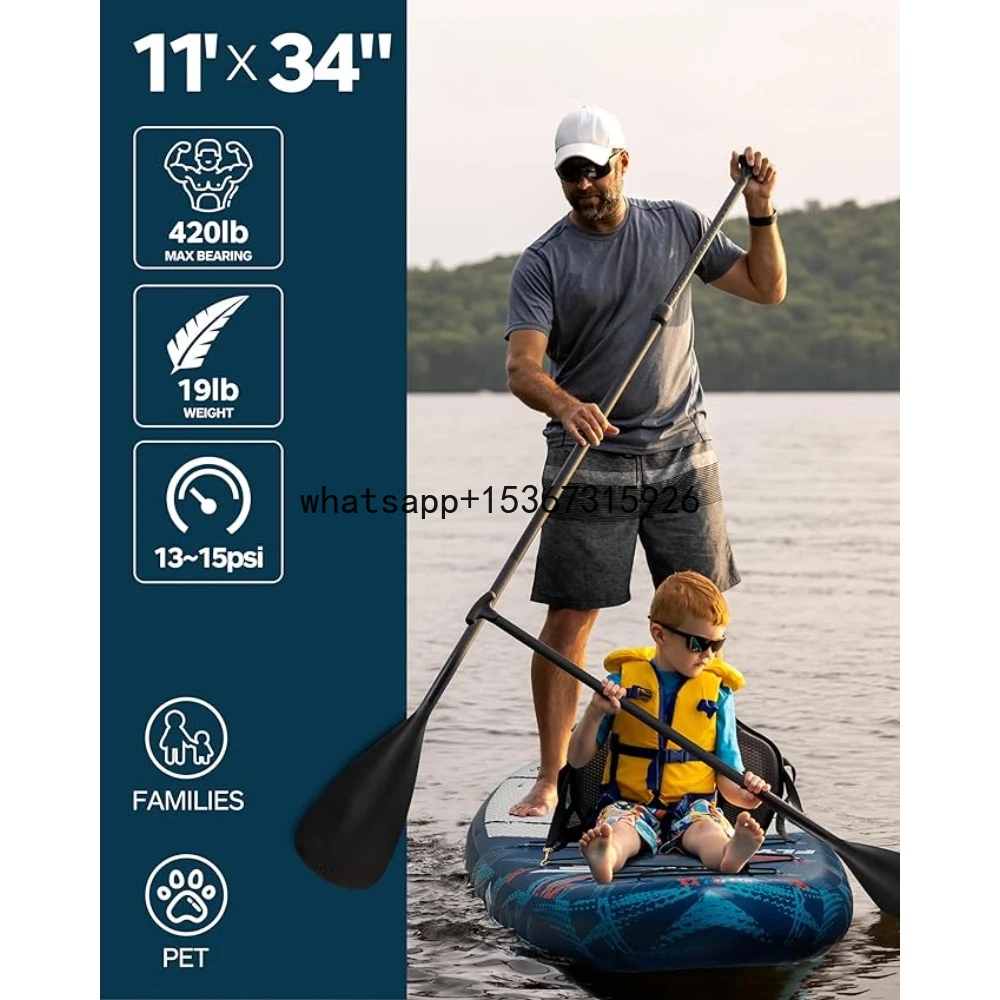 Inflatable Stand Paddle Boards, Extra Wide Paddleboard Inflatable, Yoga Stand Up Paddle Board, 3 Removeable Fins, 2-Action Pump