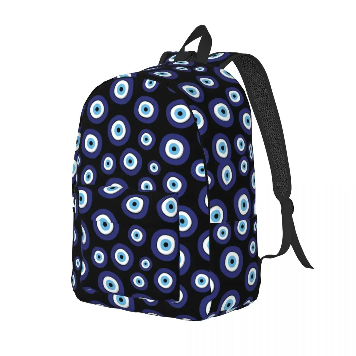 Greek Amulet Evil Eye Pattern Canvas Backpacks for Men School College Student Bookbag Fits 15 Inch Laptop Nazar Lucky Charm Bags