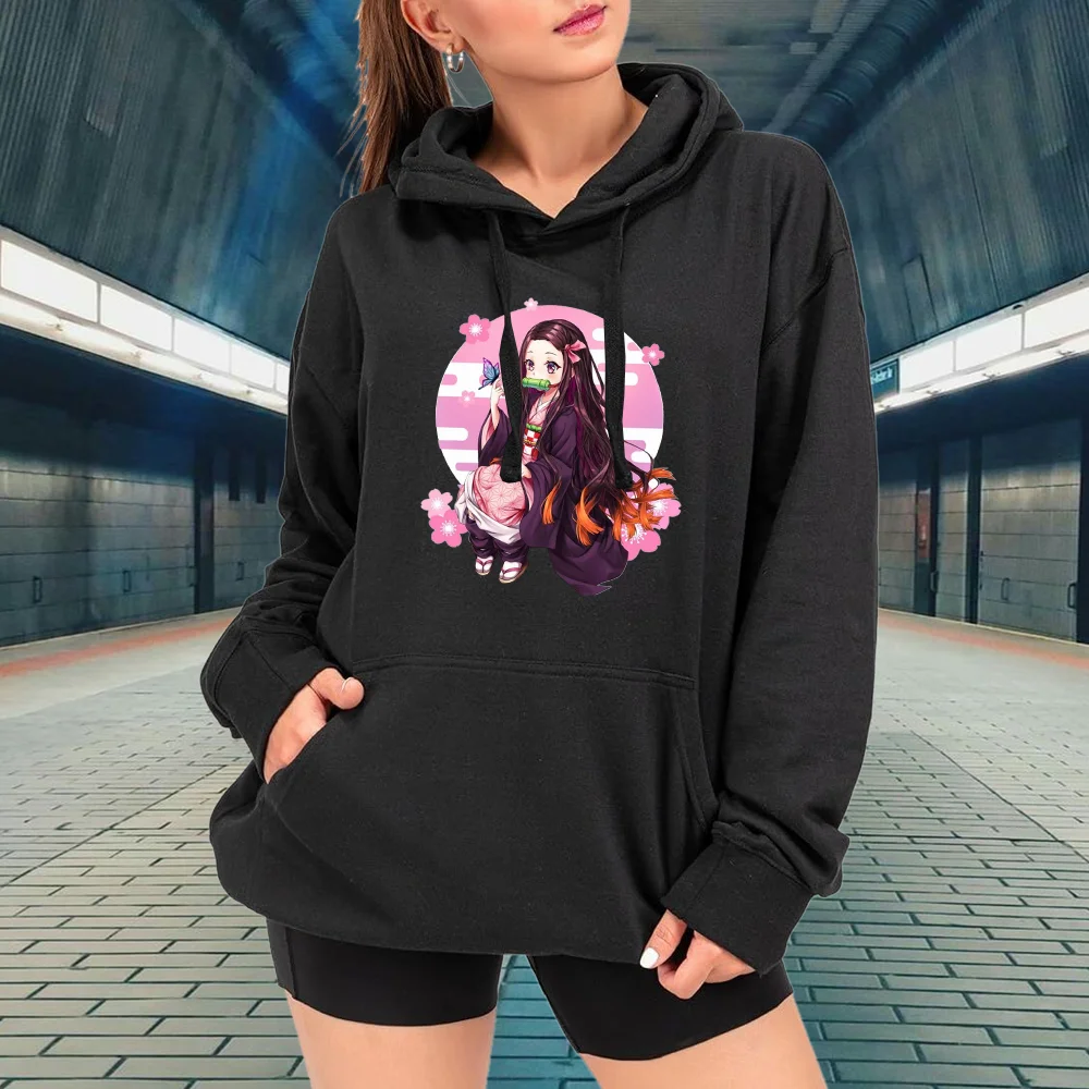 Cute Kamado Nezuko Print Hoodie Women's Casual Loose Anime Harajuku Kamado Nezuko Sweatshirt Top