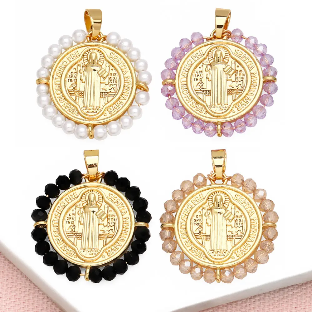 OCESRIO Multicolor Crystal San Benito Pendant for Necklaces Copper Gold Plated Pearl Jewelry Making Component Handmade pdtb542