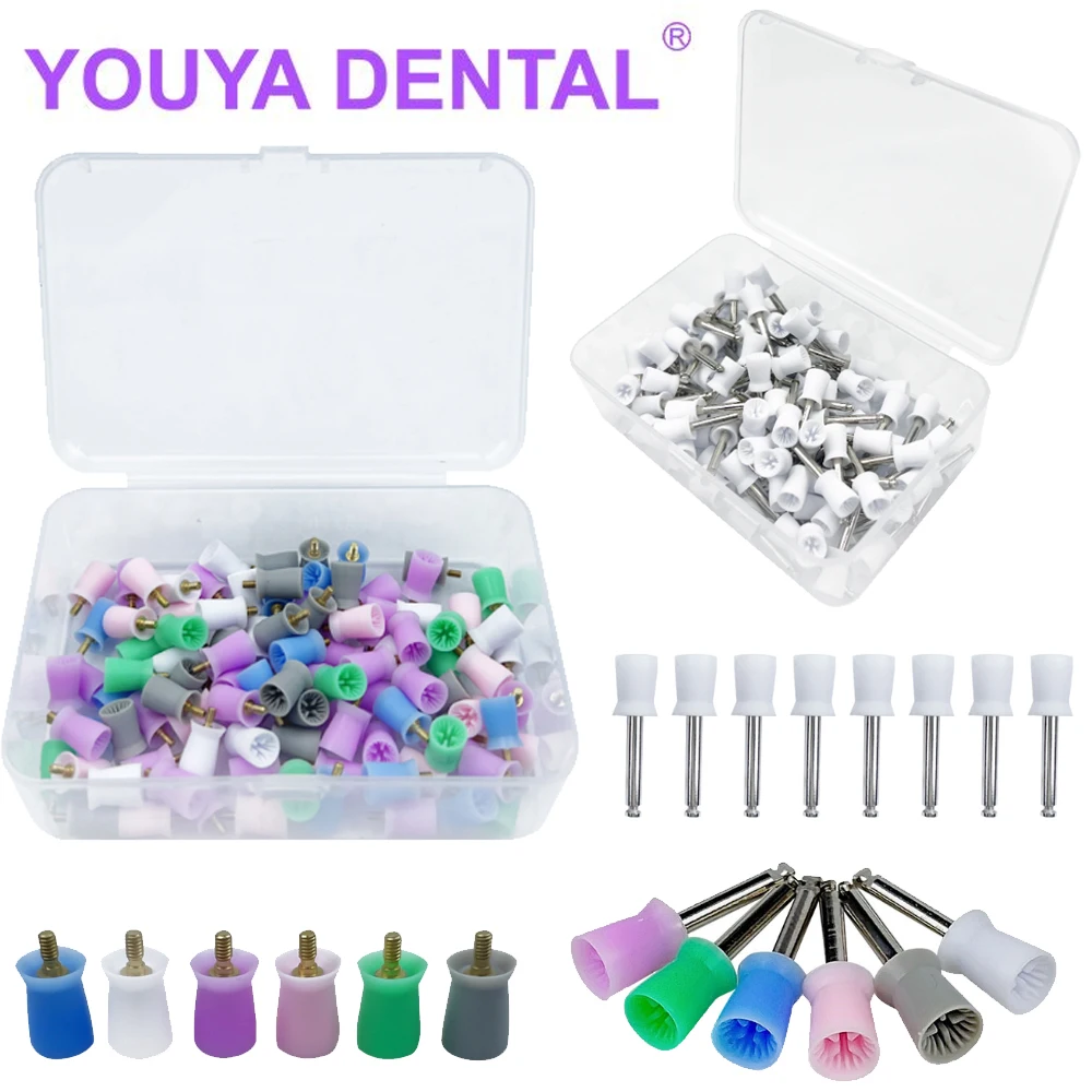 

100pcs/box Dental Polishing Cup Tooth Polish Colorful Rubber Brush Polisher Prophy Cup for Dentist Low Speed Handpiece Tool