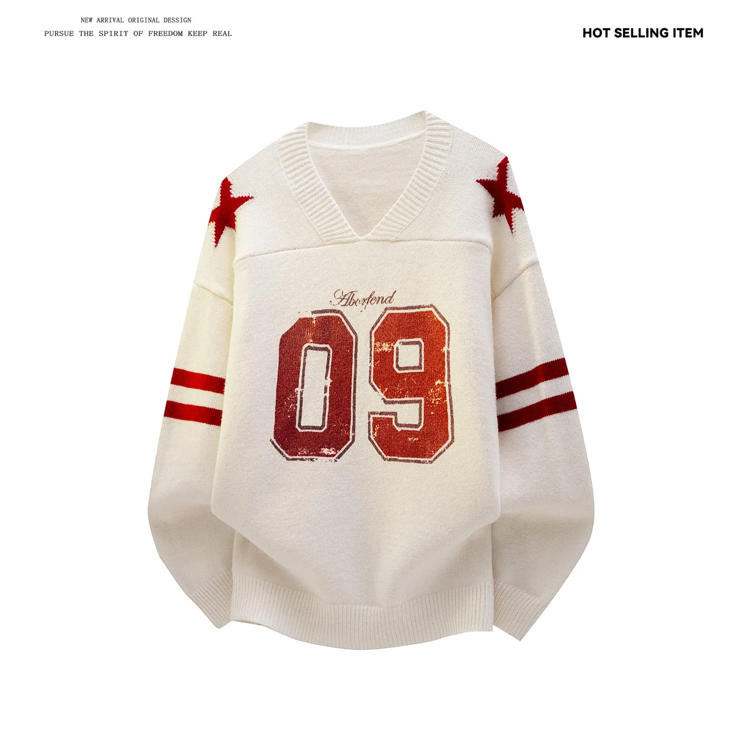 

Мужской свитер в стиле ретро с V-образным вырезом, с цифровым принтом, свободного кроя, вязаный, в уличном стиле, с длинными рукавами