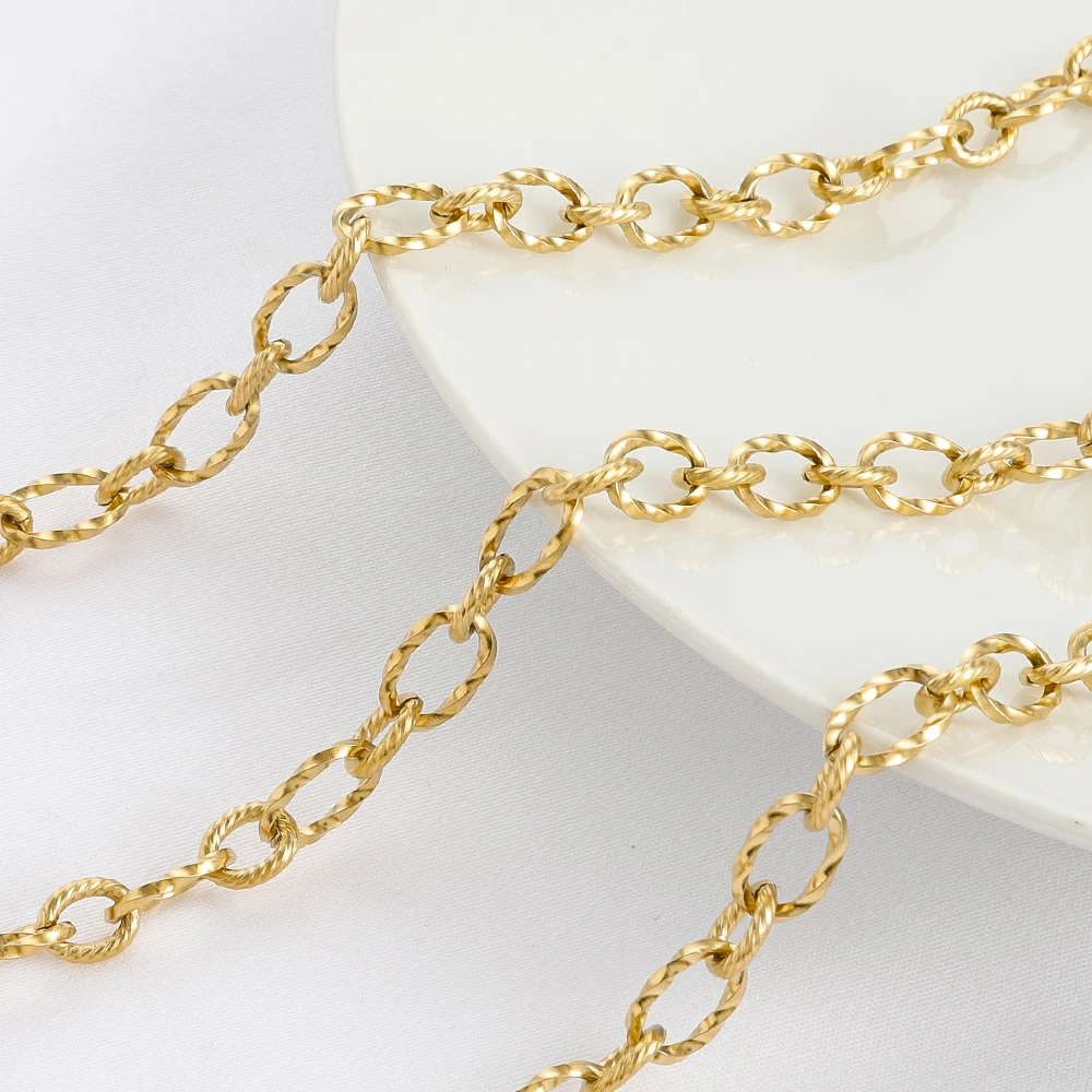 Stainless Steel Textured Long and Short Chain Heavy Chunky Twisted Oval Link Rolo Chain Bulk For Diy Necklace Jewelry Making