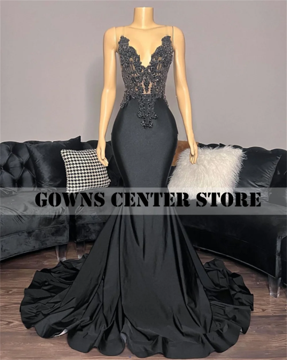 Elegant Black Prom Dresses Luxury Mermaid Evening Dresses Black Girls Beaded Graduation Gown Birthday Party Customized