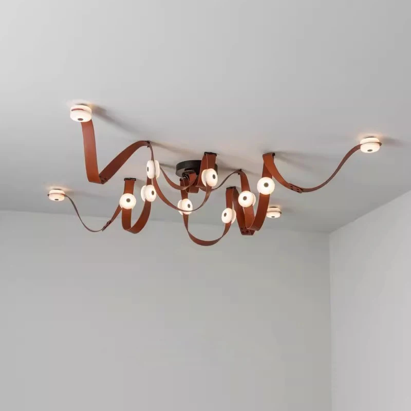 Art long leather Led Pendant Light round marble lamp for Living Dining Room Food Tables Kitchen Designer Lounge room DIY Light
