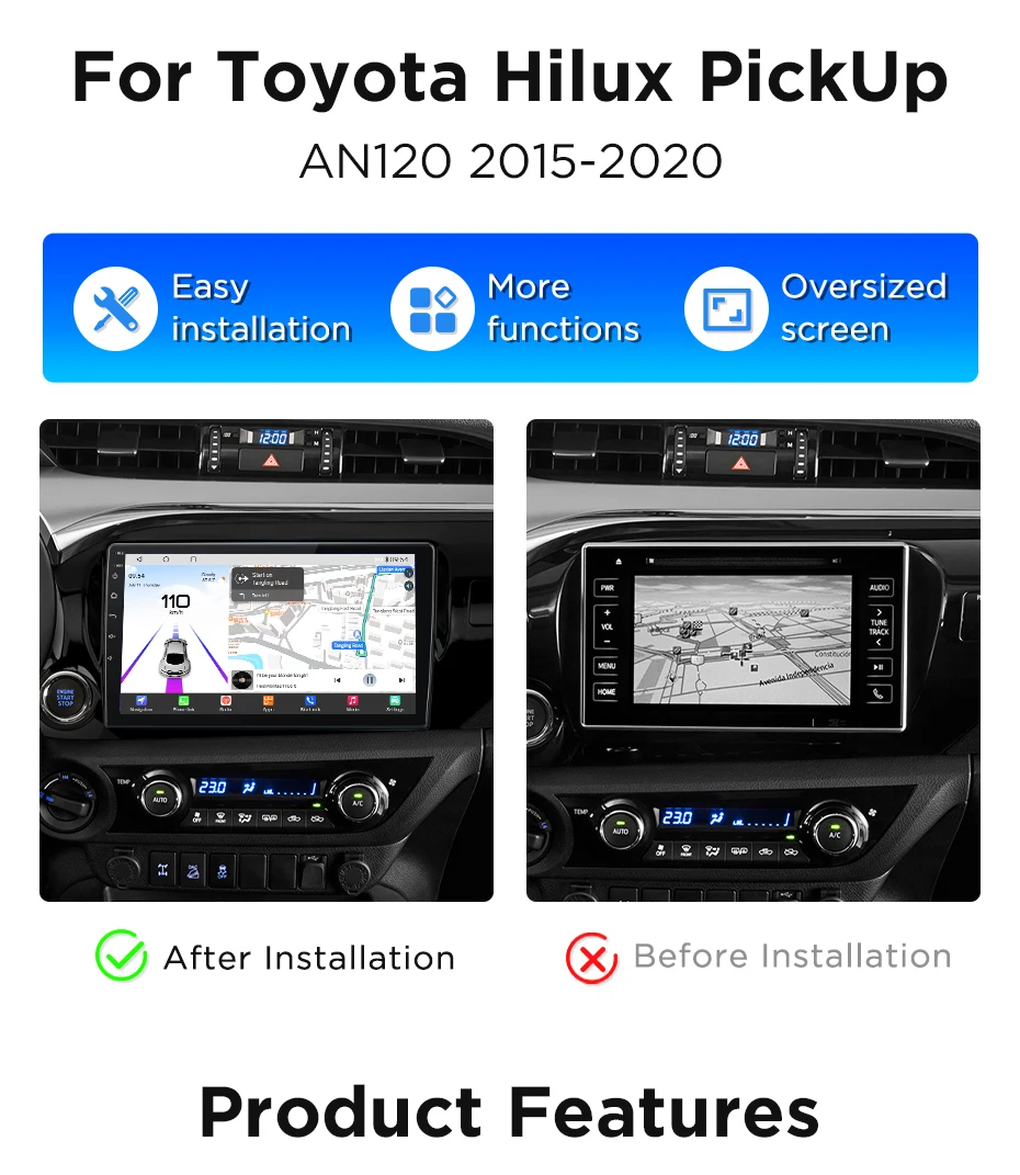 Junsun 360 ° Kamera-Autoradio für Toyota Hilux PickUp AN120 2015 - 2020 Drahtloses CarPlay Android Auto Stereo GPS Navi Head Unit – Detail 2