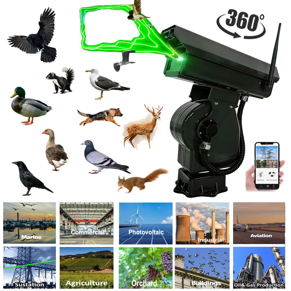 

Top Quality 2W Green Laser Bird Repeller with Mutil-modes Smart Automatic Bird Control Deterrent Scarer for Agriculture Airport