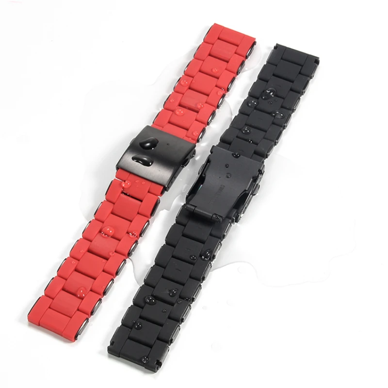 أربطة ساعات من الفولاذ المطلي بالسيليكون للديزل ، أحمر وأسود ، حزام ساعة رائع بإبزيم قابل للطي ، 24 من من من من السيليكون ، 26 من ، 28 من ، Dz7396 ، Dz7370 ، Dz7430 ، Dz4289