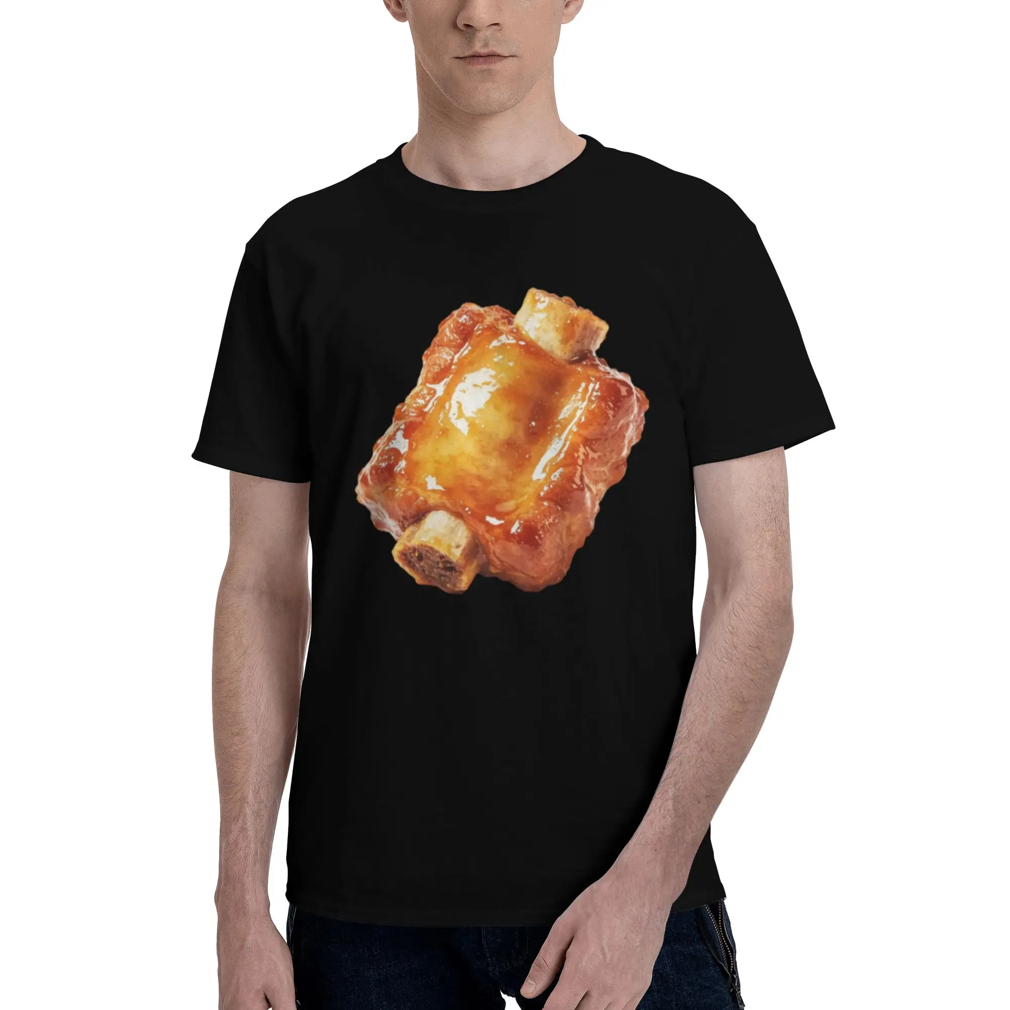 Roasted Chicken Ribs Food Clipart Men T Shirt  Casual Tee Shirt Short Sleeve O Neck Cotton Birthday Present Clothing T-Shirt