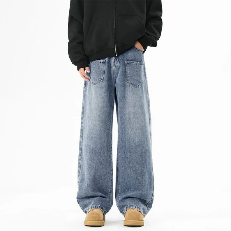 الرجال جينز غير رسمي فضفاض أنماط الربيع والخريف حجم كبير موضة أنبوب مستقيم معلقة الشعور فضفاض الرجعية بنطال ذو قصة أرجل واسعة