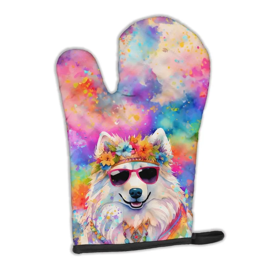 

Samoyed Hippie Dawg Oven Mitt Heat Resistant Thick Oven Mitt for Hot Pans and Oven Kitchen Mitt Protect Hands Cooking Baking Gl