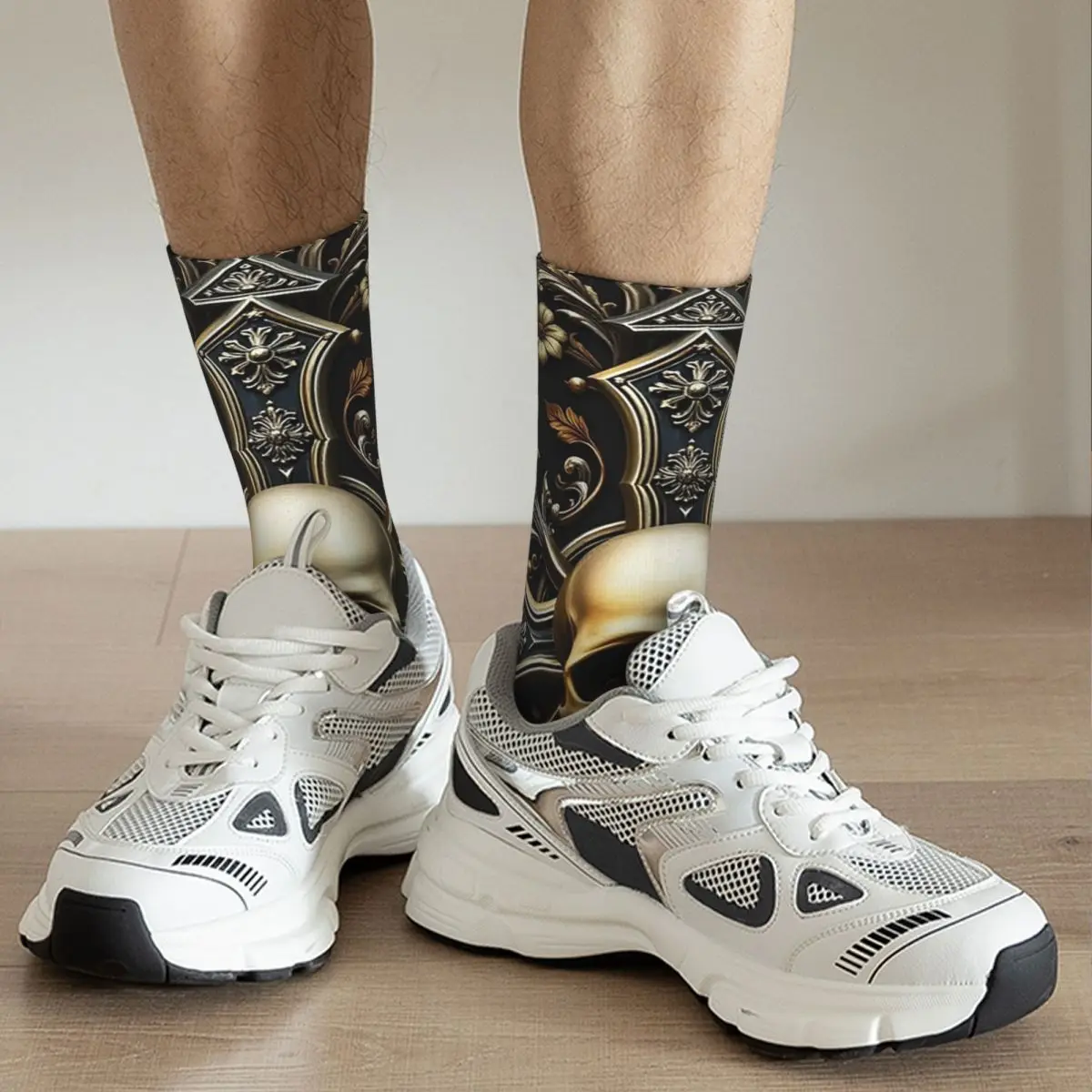 Dark Skull Gothic Cross Baroque Socks Harajuku Sweat Absorbing Stockings All Season Long Socks for Man Woman Valentine's Day