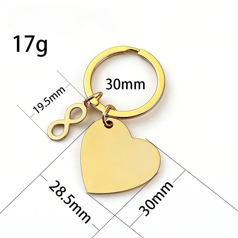 Custom Logo Stainless Steel Heart-shaped Keychain Laser Personalize Name Number Men's Women's Keyring Car Bag Key Chain Gift