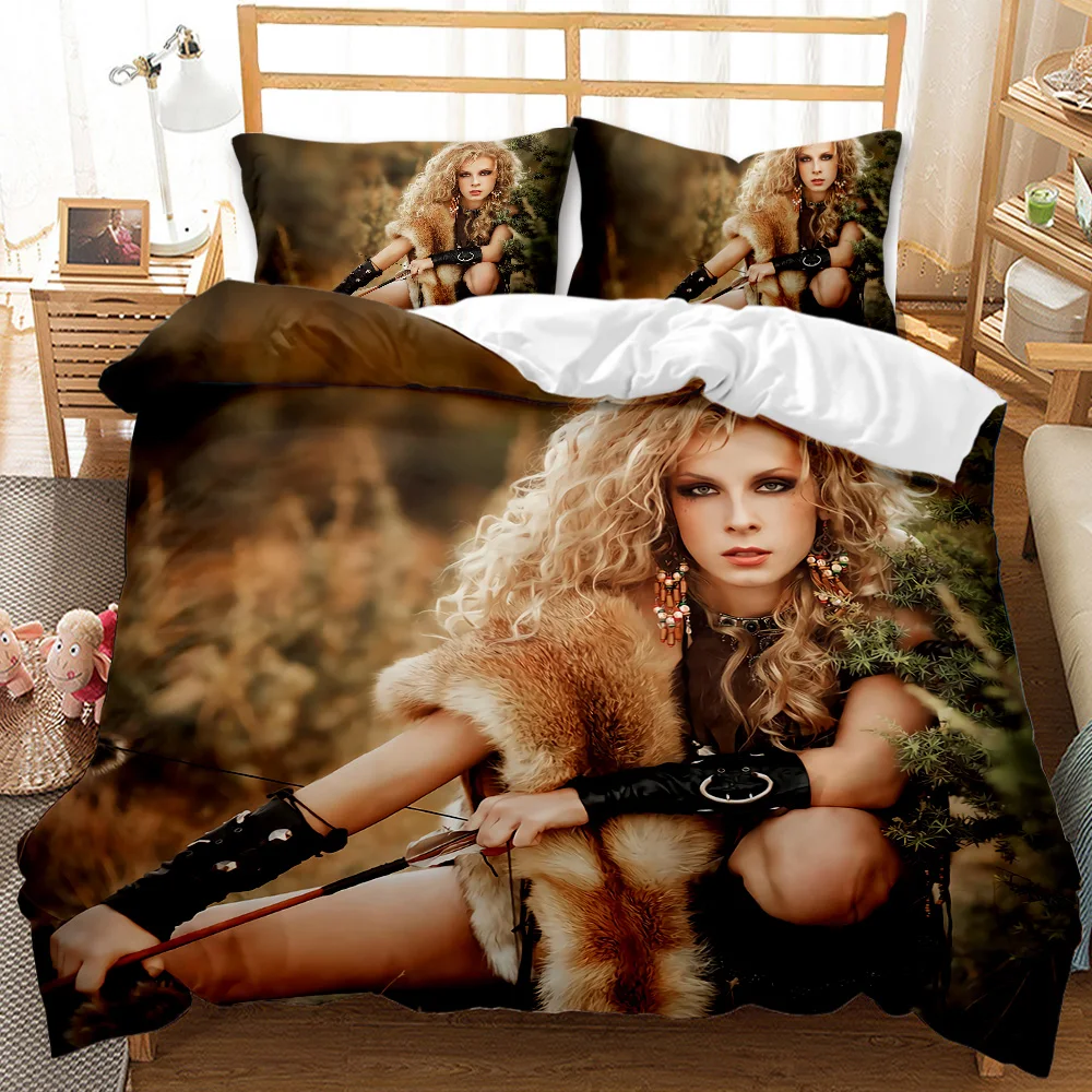 Woman Warrior Bedding Set,Girl Armor Arrow Exotic Style War Theme Kids Teens Adults Comforter Cover King Polyester Duvet Cover