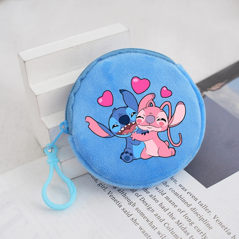 Disney Stitch Round Coin Purse Cute Cartoon Printed Cosmetic Handbags Large Capacity Student Headphone Keychain Organiser Gifts