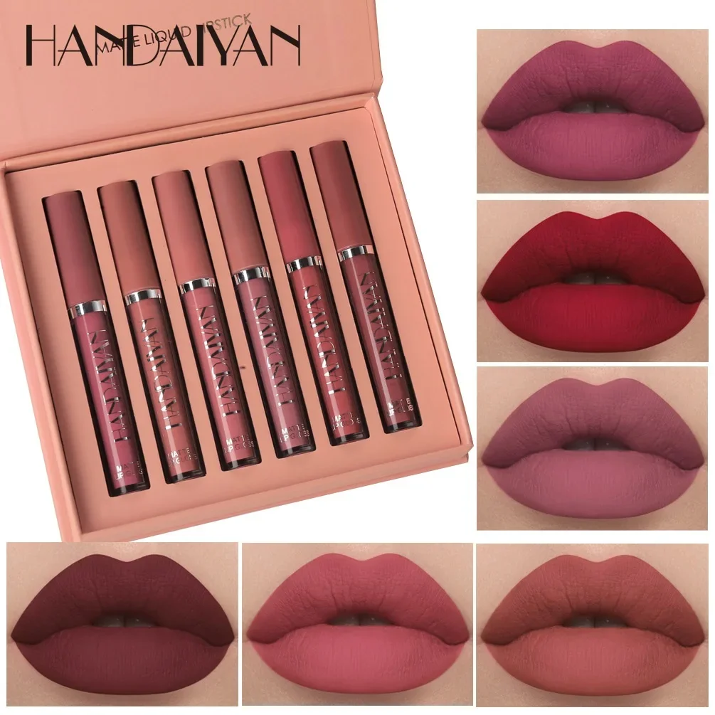 6 สีแต่งหน้า Matte ลิปสติก Waterproof Long Lasting Lip Stick เซ็กซี่สีแดงสีชมพูกํามะหยี่ลิปสติกลิปสติกผู้หญิงเซ็กซี่ Lips เครื่องสําอาง