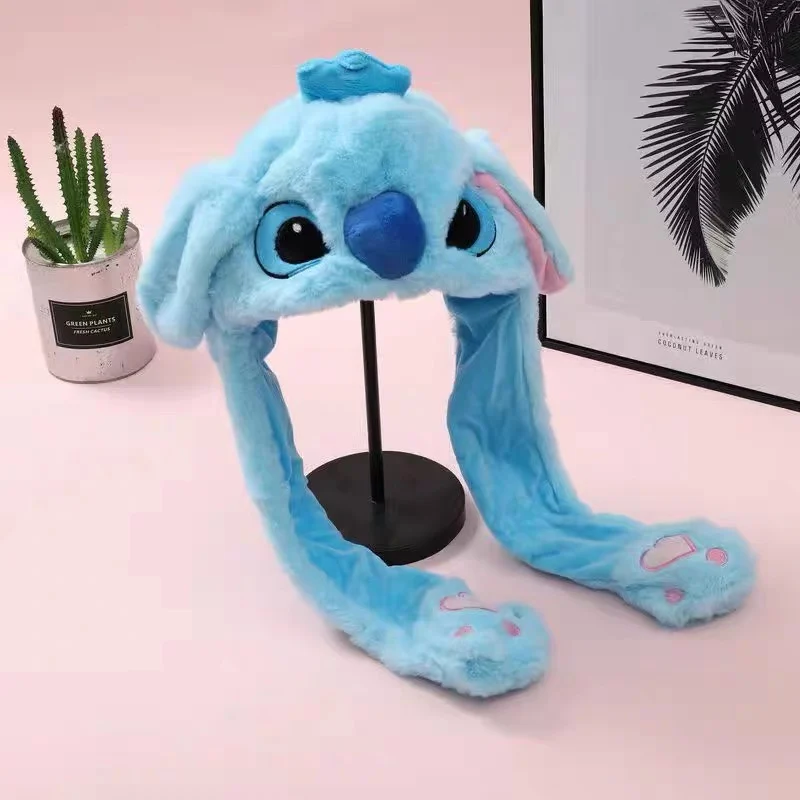 Kawaii Disney Stitch Glowing Plush Ear Moving Jumping Rabbit Hat Funny Glowing Ear Moving Bunny Hat Cosplay Christmas Party Hat